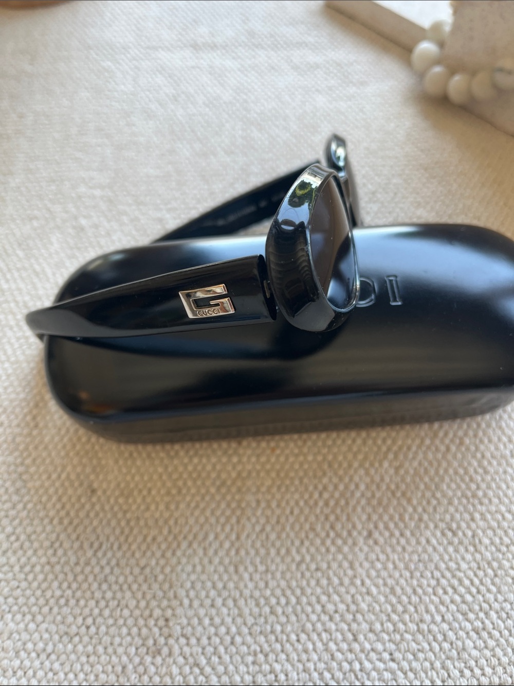 Gucci Black Round Acetate Sunglasses with Silver G Accent